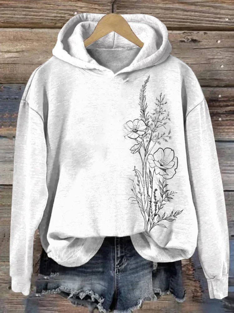 Women's Floral Spring/Fall Printing Long Sleeve Casual Daily Hoodie