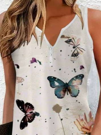 Women's Sleeveless Summer Floral Printing Dress Notched Daily Going Out Casual Mini Tank H-Line Dress