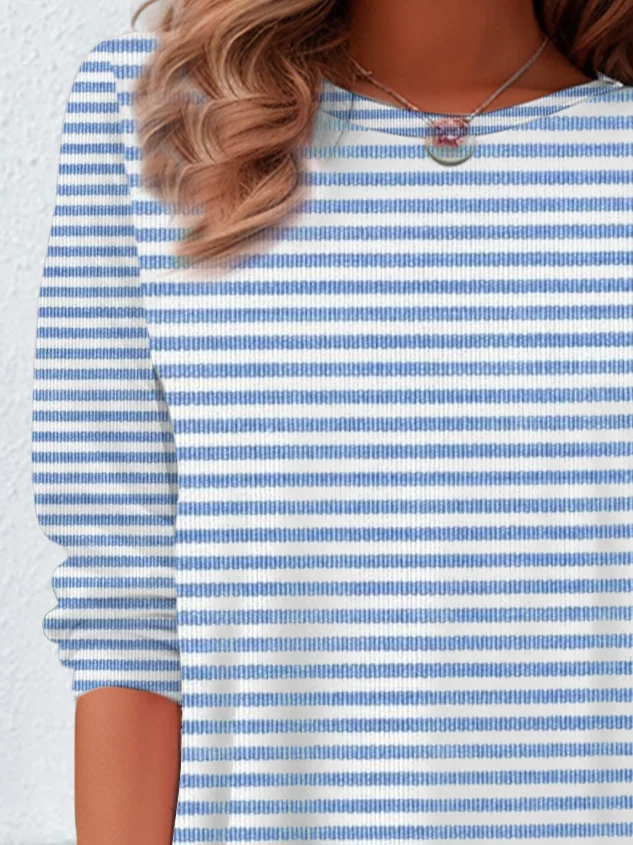 Women's Long Sleeve Tee T-shirt Spring/Fall Striped Printing Crew Neck Casual Graphic Tee Top