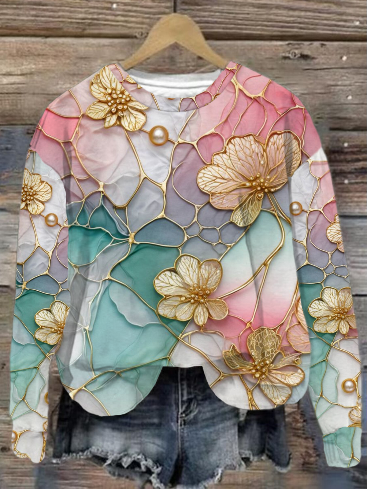 Women's Crew Neck Floral Printing Casual Spring/Fall Long Sleeve Sweatshirt