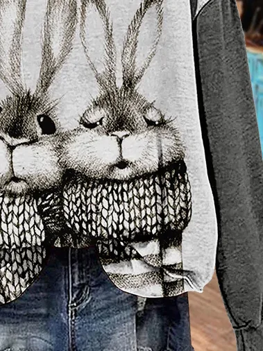 Women's Crew Neck Easter (rabbit) Printing Casual Spring/Fall Long Sleeve Sweatshirt