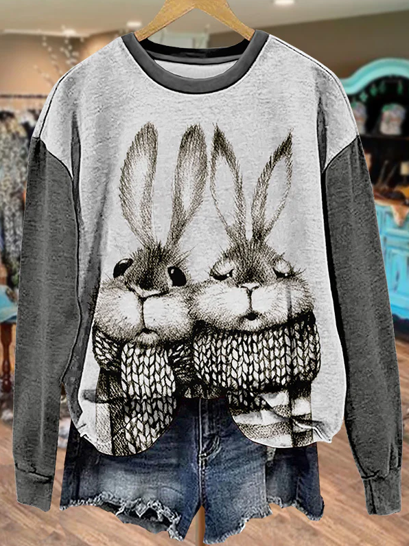 Women's Crew Neck Easter (rabbit) Printing Casual Spring/Fall Long Sleeve Sweatshirt