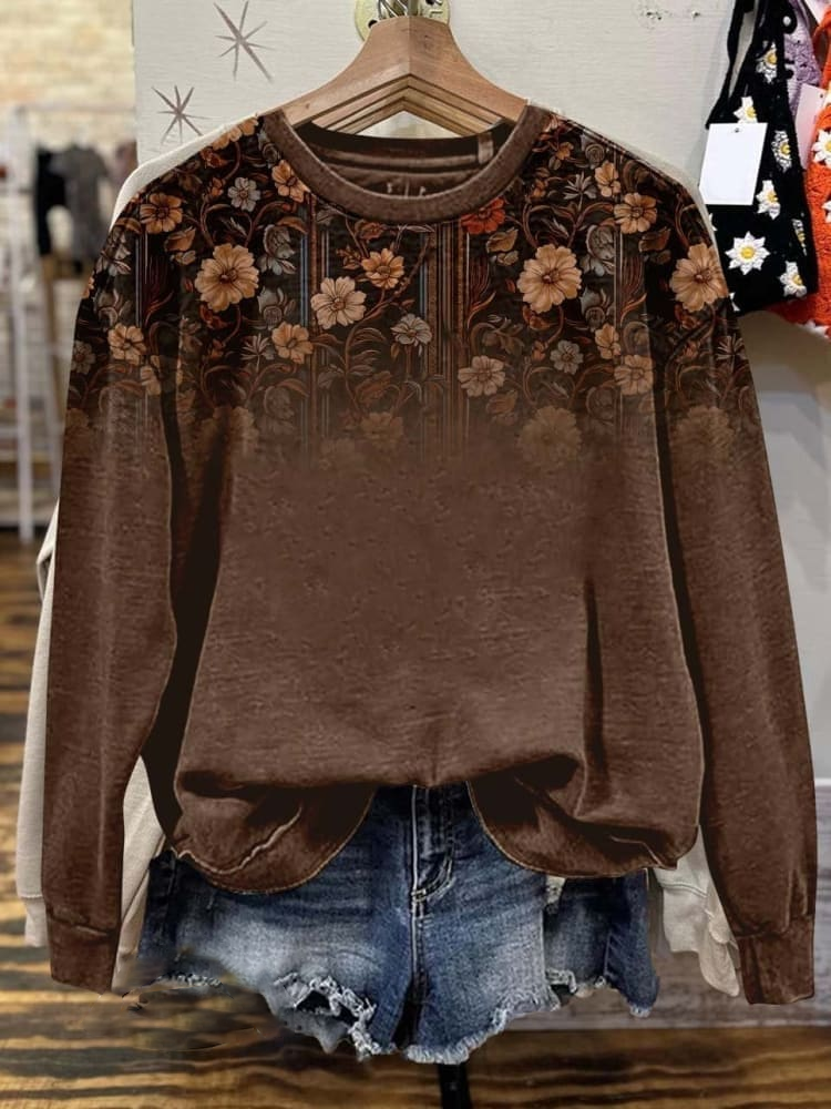 Women's Crew Neck Floral Printing Casual Spring/Fall Long Sleeve Sweatshirt