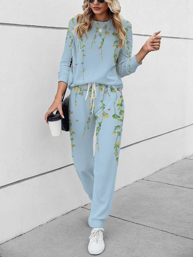 Women's Printing Floral Daily Going Out Two Piece Set Long Sleeve Casual Spring/Fall Top With Pants Matching Set