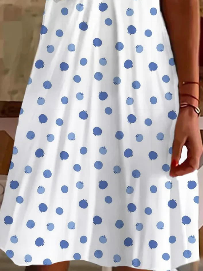 Women's Short Sleeve Summer Polka Dots Printing Dress V Neck Daily Going Out Casual Knee Length T-Shirt Dress H-Line Dress