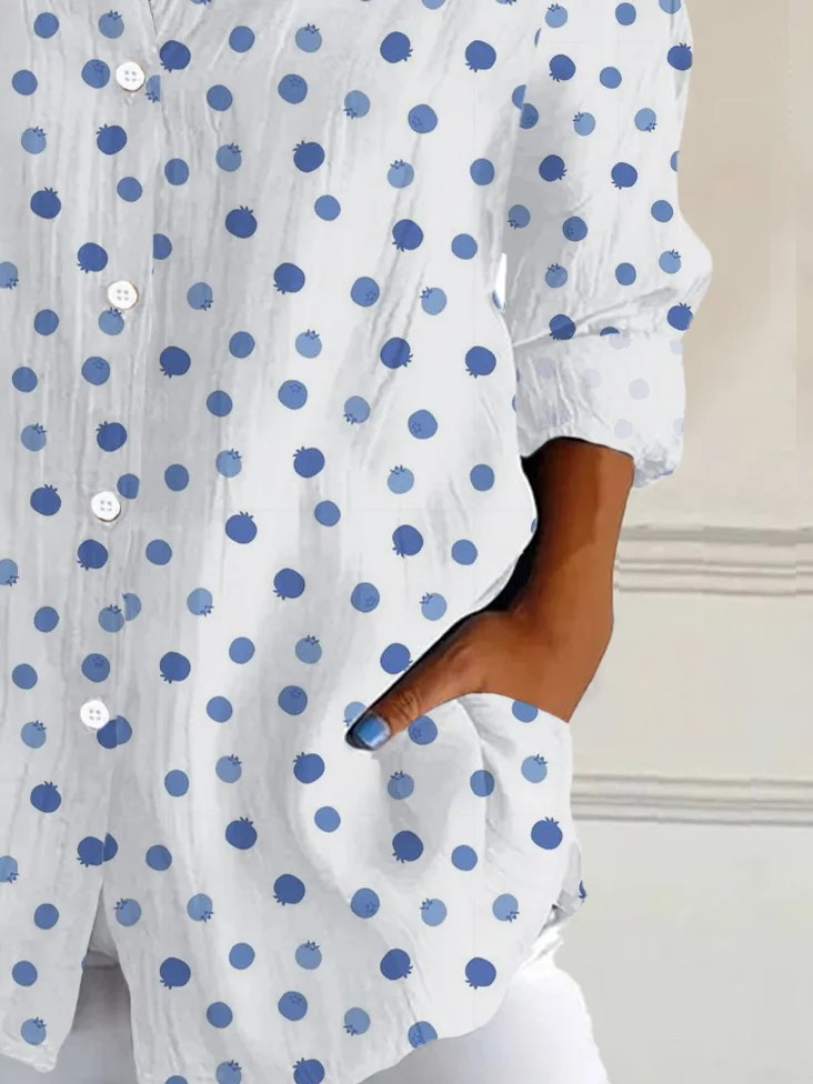 Women's Long Sleeve Shirt Spring/Fall Polka Dots Buckle Shirt Collar Daily Going Out Casual Top