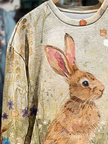 Women's Crew Neck Easter (rabbit) Printing Casual Spring/Fall Long Sleeve Sweatshirt