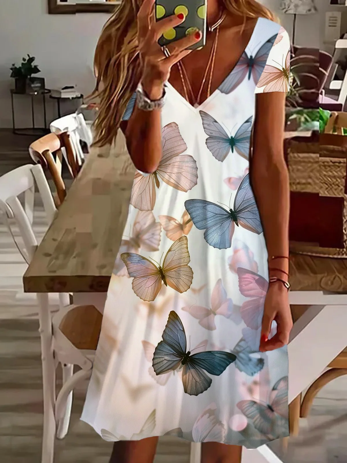 Women's Short Sleeve Summer Floral Printing Dress V Neck Daily Going Out Casual Knee Length T-Shirt Dress H-Line Dress