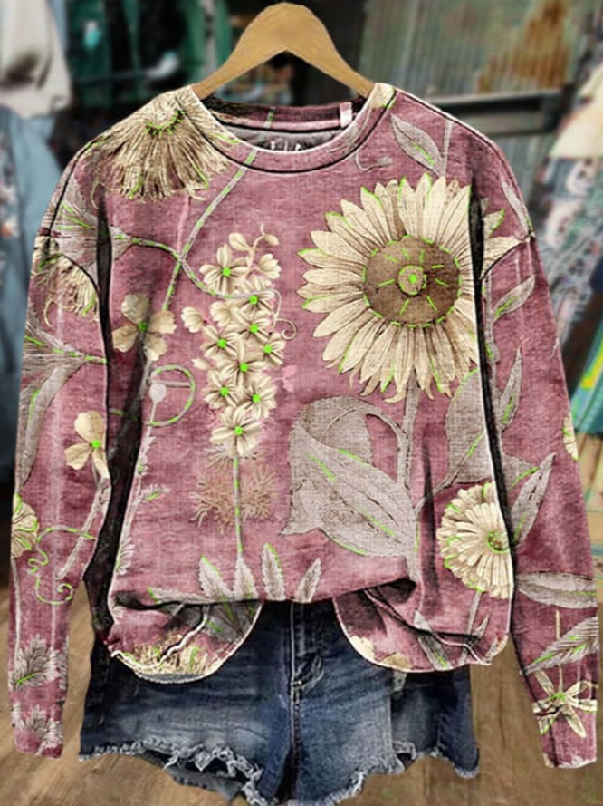 Women's Crew Neck Floral Printing Casual Spring/Fall Long Sleeve Sweatshirt