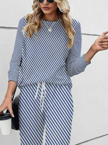 Women's Printing Striped Daily Going Out Two Piece Set Long Sleeve Casual Spring/Fall Top With Pants Matching Set