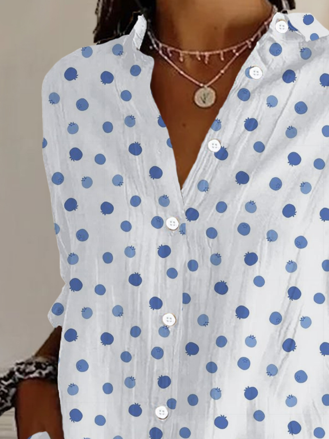 Women's Long Sleeve Shirt Spring/Fall Polka Dots Buckle Shirt Collar Daily Going Out Casual Top