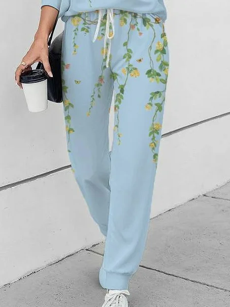 Women's Printing Floral Daily Going Out Two Piece Set Long Sleeve Casual Spring/Fall Top With Pants Matching Set