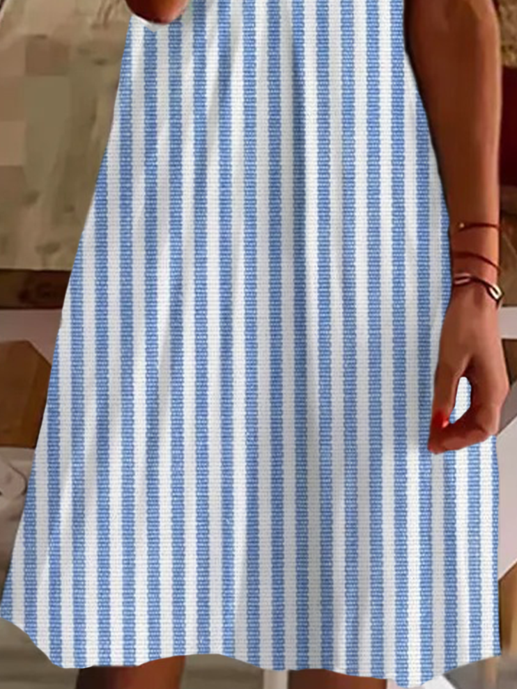 Women's Short Sleeve Summer Striped Printing Dress V Neck Daily Going Out Casual Knee Length T-Shirt Dress H-Line Dress