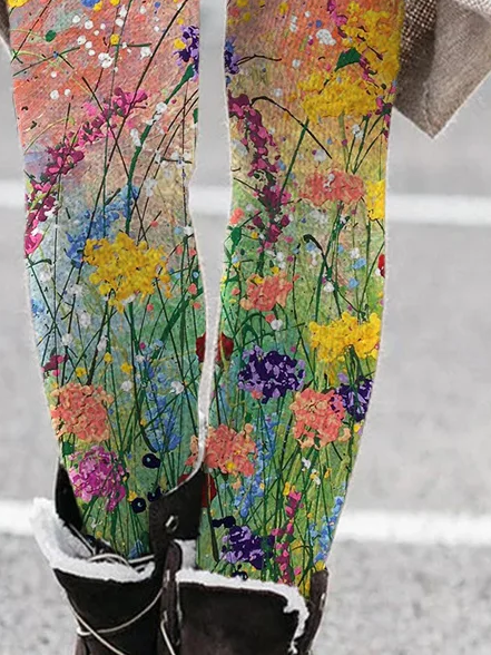 Women's Casual Floral Jersey All Season Printing Long Leggings