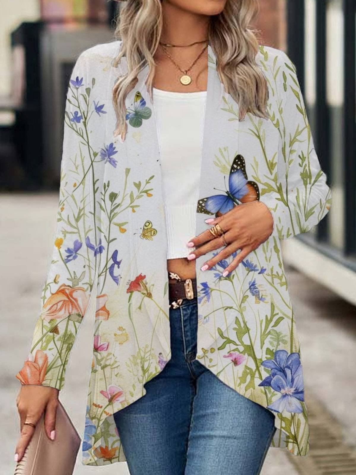 Women's Spring/Fall Cover-up Casual Floral Printing Lightweight Cardigan