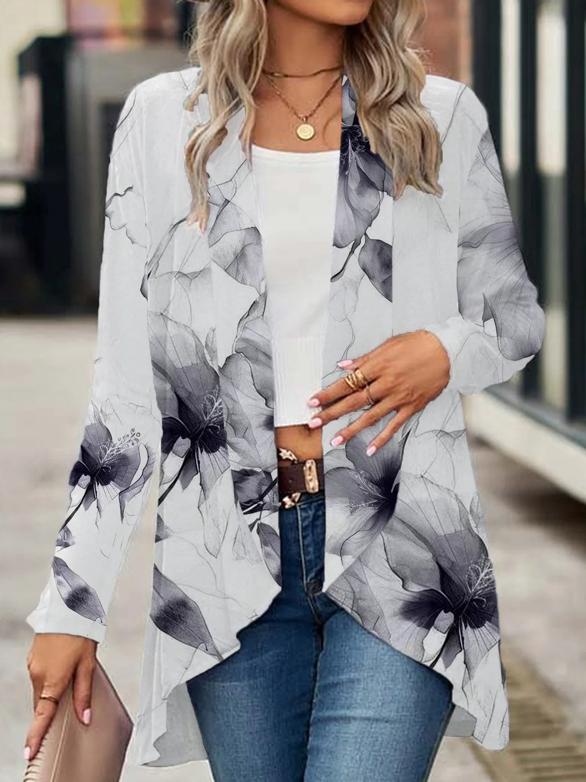 Women's Spring/Fall Cover-up Casual Floral Printing Lightweight Cardigan