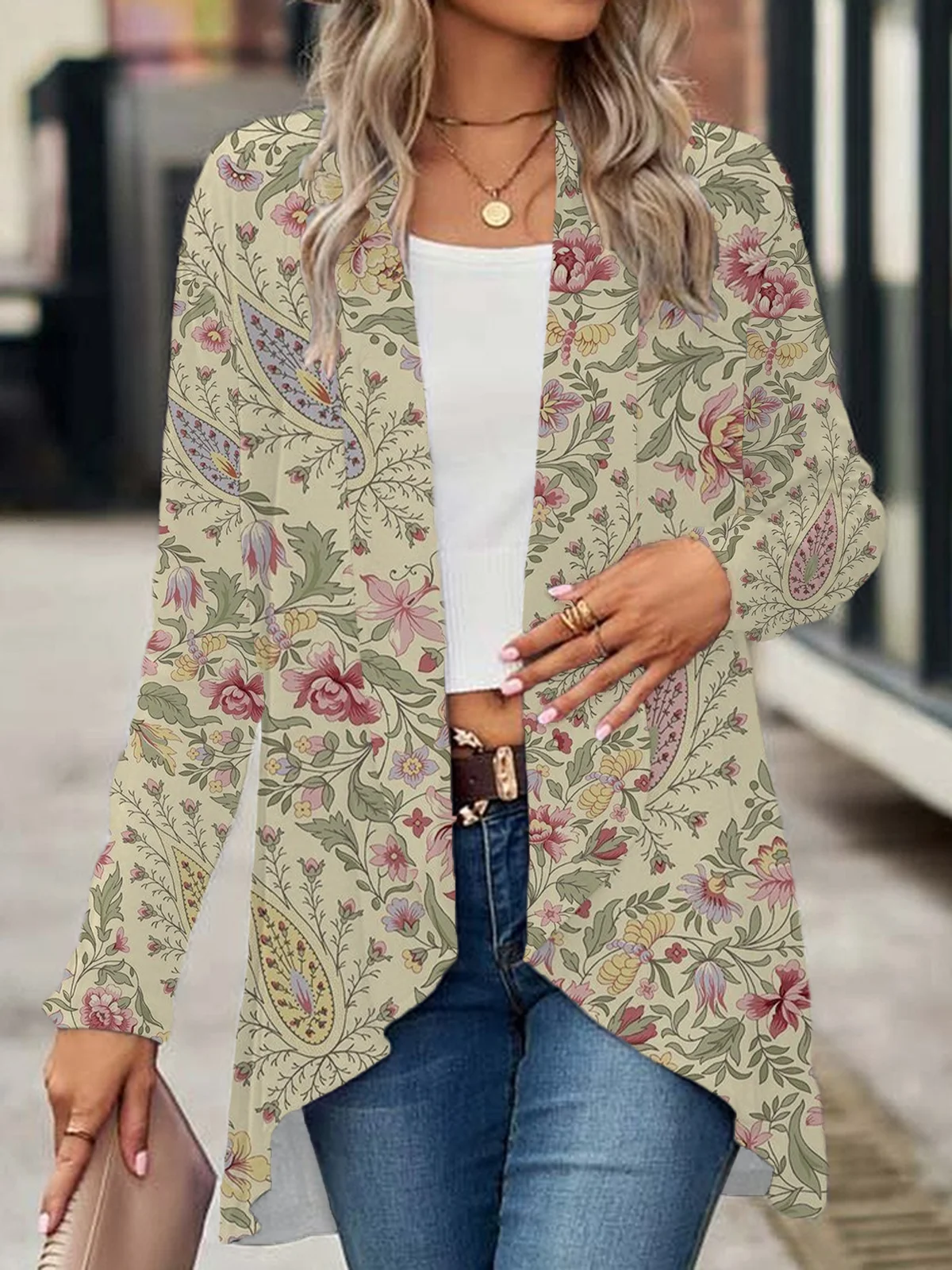 Women's Spring/Fall Cover-up Casual Floral Printing Lightweight Cardigan