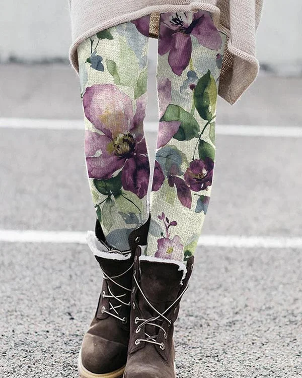 Women's Casual Floral Jersey All Season Printing Long Leggings