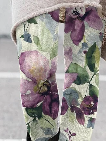 Women's Casual Floral Jersey All Season Printing Long Leggings