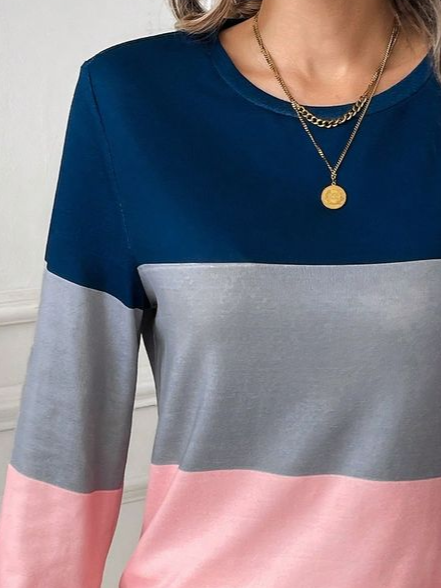 Women's Long Sleeve Tee T-shirt Spring/Fall Multicolor Block Printing Crew Neck Casual Graphic Tee Top