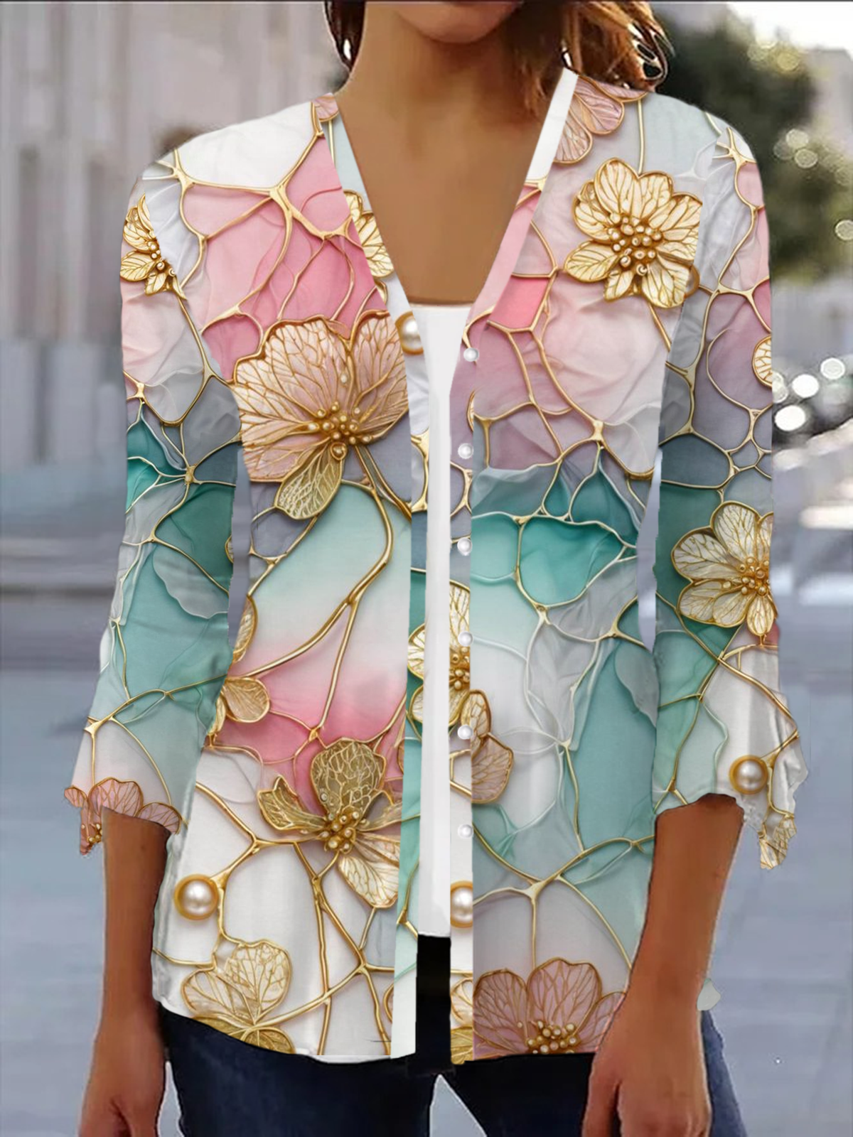 Women's Spring/Fall Cover-up Casual Floral Printing Lightweight Cardigan