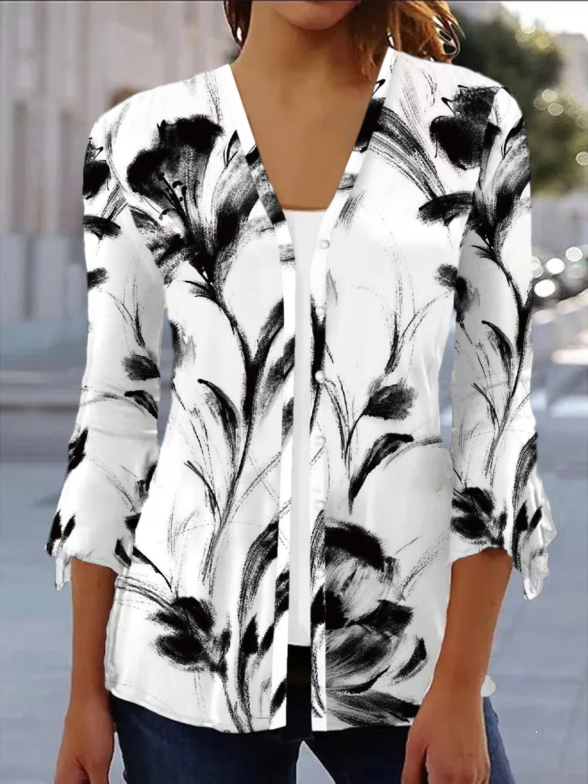 Women's Spring/Fall Cover-up Casual Floral Printing Lightweight Cardigan