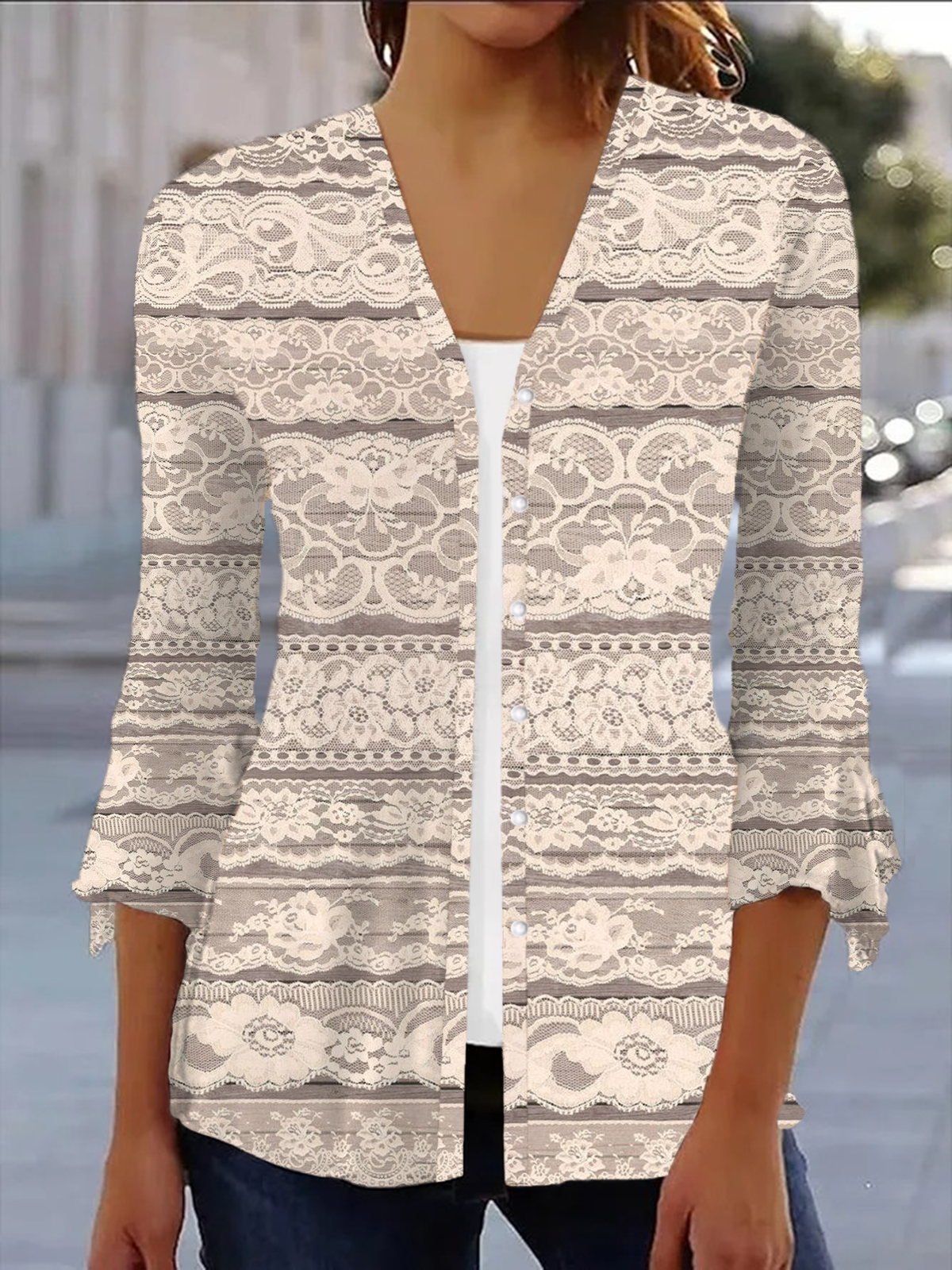 Women's Spring/Fall Cover-up Casual Floral Printing Lightweight Cardigan