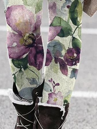 Women's Casual Floral Jersey All Season Printing Long Leggings