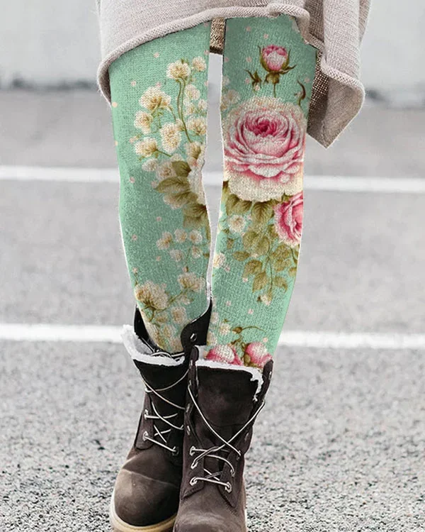 Women's Casual Floral Jersey All Season Printing Long Leggings