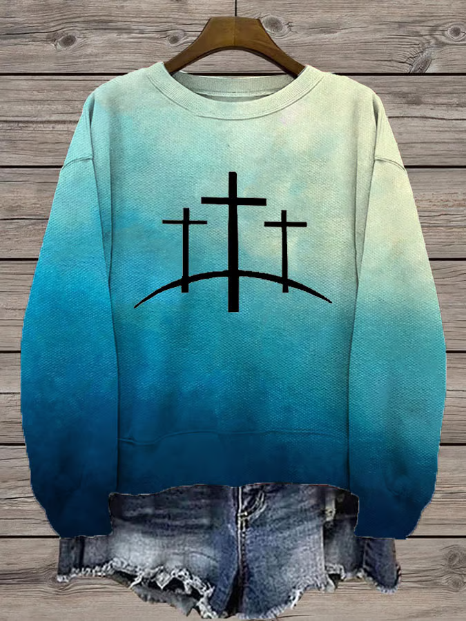 Women's Crew Neck Cross Printing Casual Spring/Fall Long Sleeve Sweatshirt