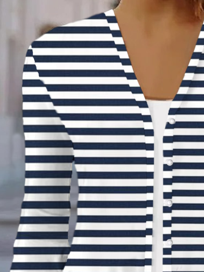 Women's Spring/Fall Cover-up Casual Striped Printing Lightweight Cardigan