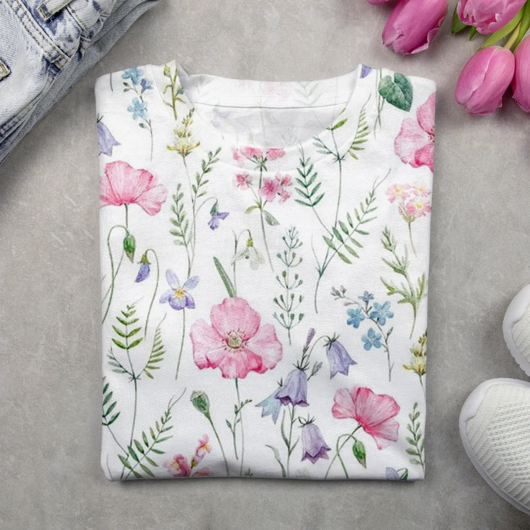 Women's Long Sleeve Tee T-shirt Spring/Fall Floral Printing Crew Neck Casual Graphic Tee Top