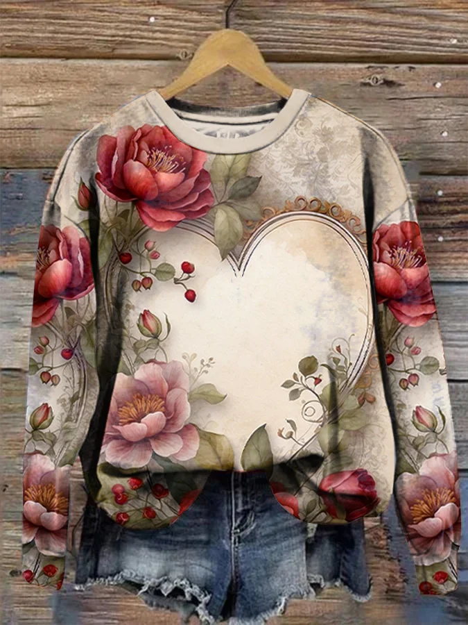 Women's Crew Neck Floral Printing Casual Spring/Fall Long Sleeve Sweatshirt