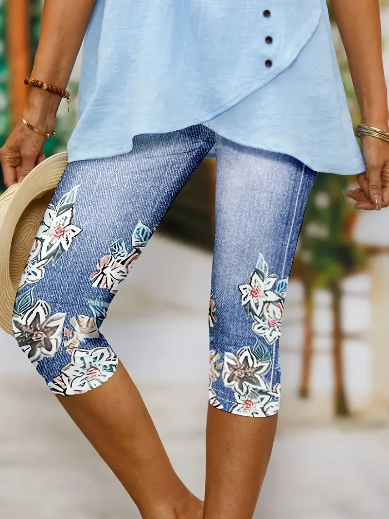 Women's Trousers Elastic Waist Legging Daily Going Out Casual Printing Floral Summer Pants