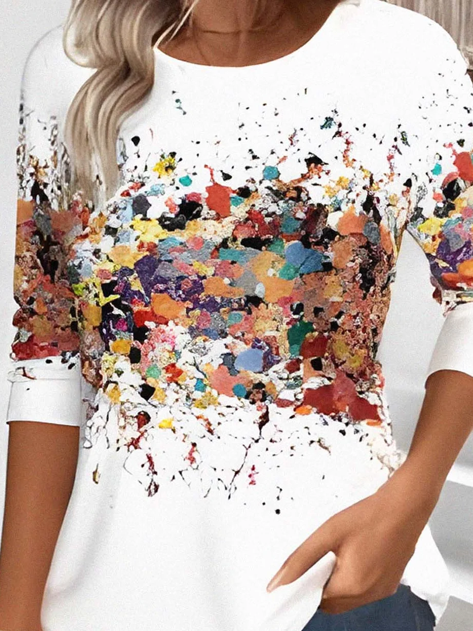 Women's 3D Printing Long Sleeve Tee T-shirt Crew Neck Vintage Spring/Fall Top