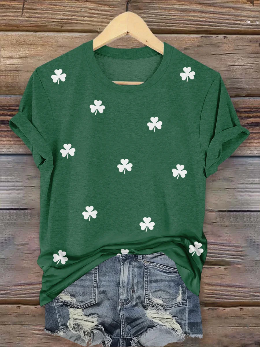 Women's Shamrock Short Sleeve Tee T-shirt Crew Neck Casual Summer Top