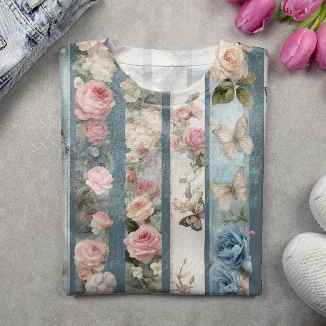 Women's Long Sleeve Tee T-shirt Spring/Fall Floral Printing Crew Neck Casual Graphic Tee Top