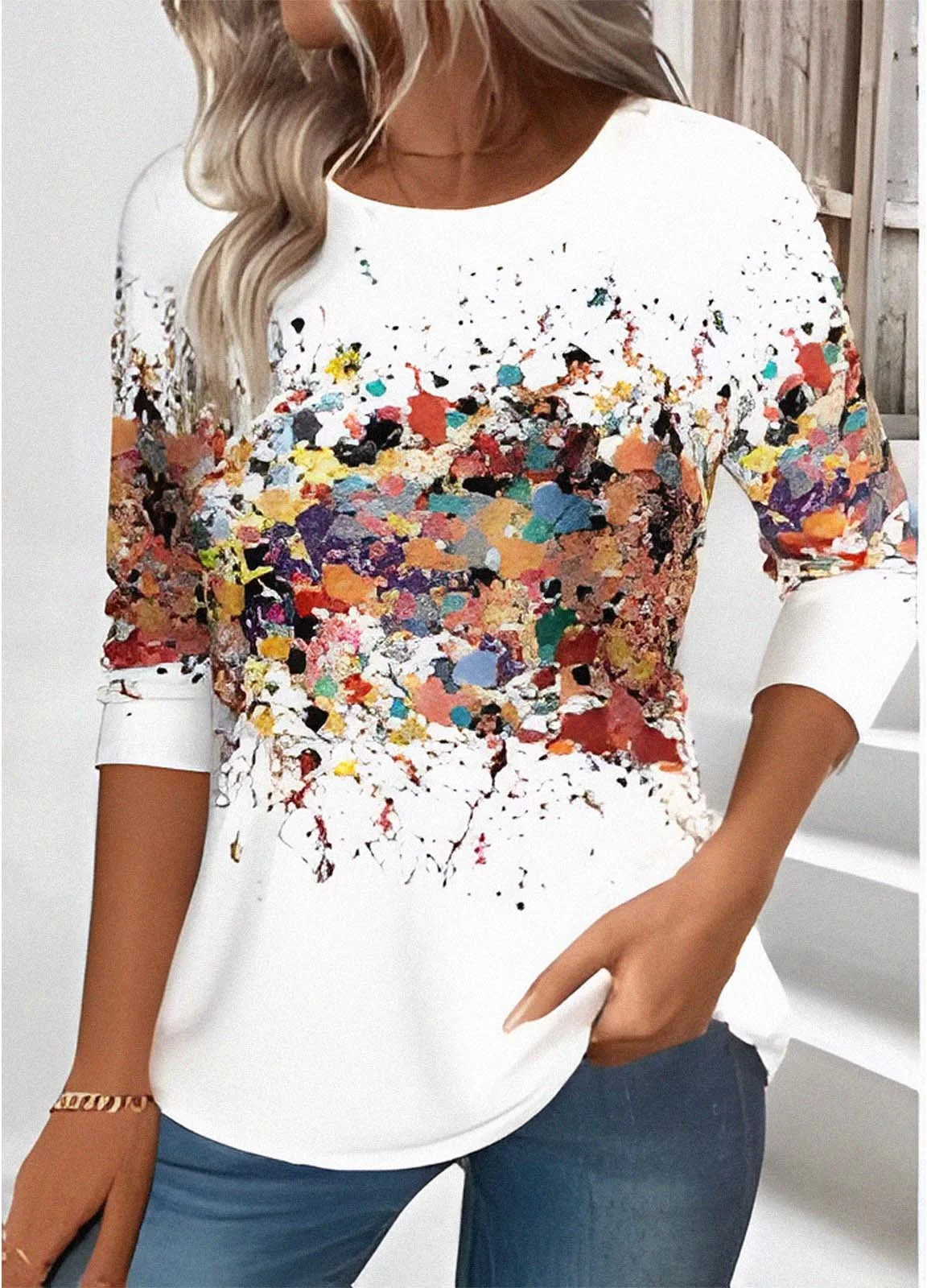 Women's 3D Printing Long Sleeve Tee T-shirt Crew Neck Vintage Spring/Fall Top