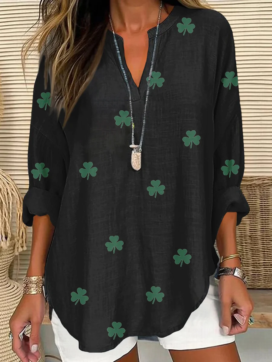 Women's Shamrock Long Sleeve Shirt Spring/Fall V Neck Daily Casual Top