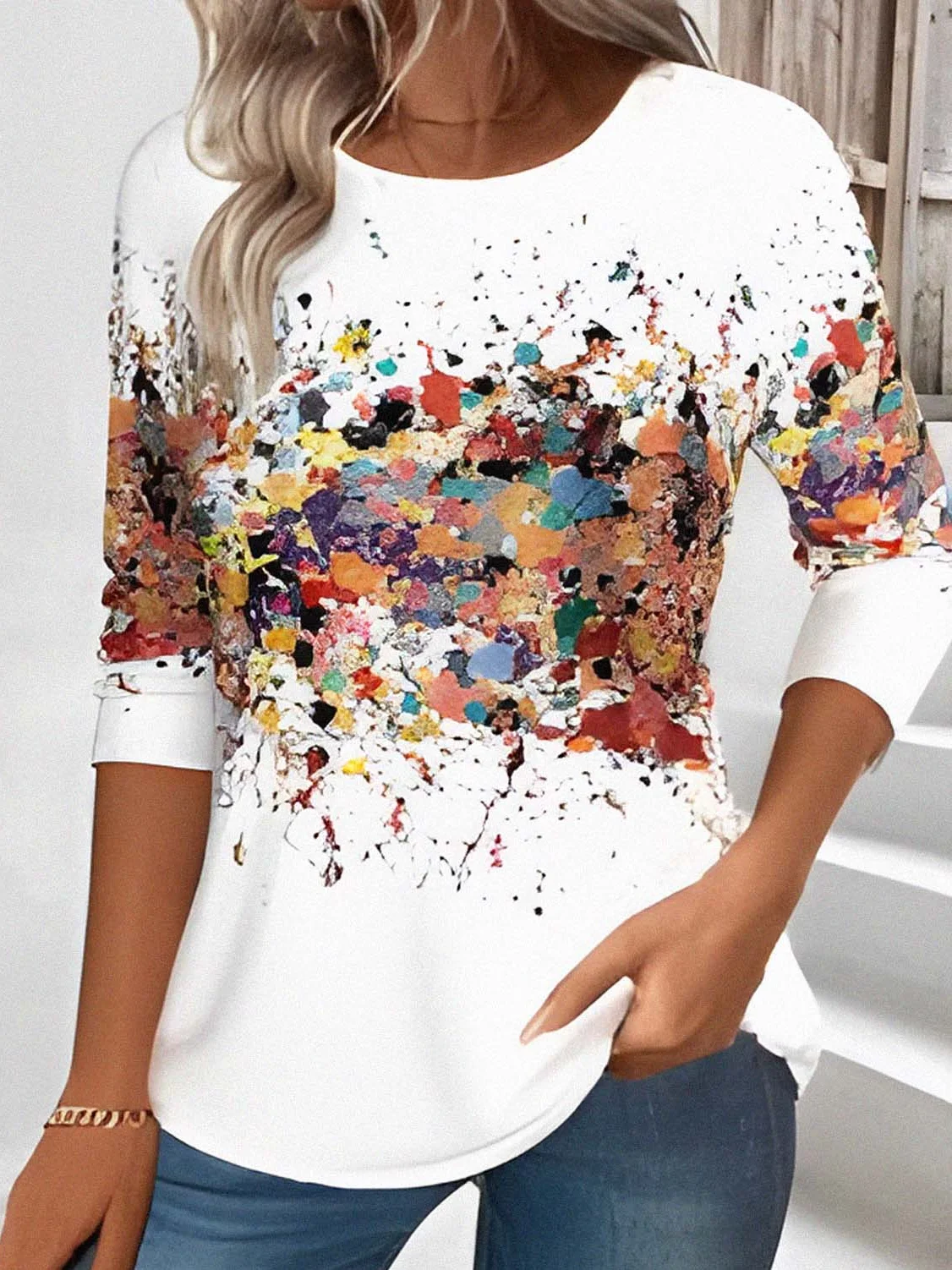 Women's 3D Printing Long Sleeve Tee T-shirt Crew Neck Vintage Spring/Fall Top