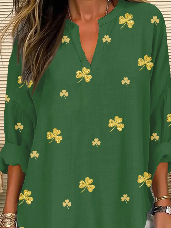 Women's Shamrock Long Sleeve Shirt Spring/Fall V Neck Daily Casual Top