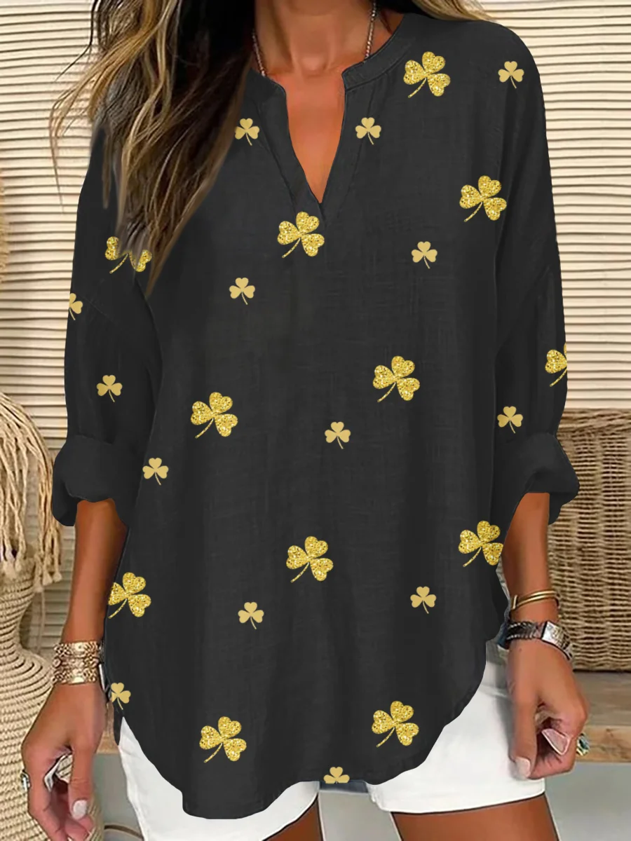 Women's Shamrock Long Sleeve Shirt Spring/Fall V Neck Daily Casual Top