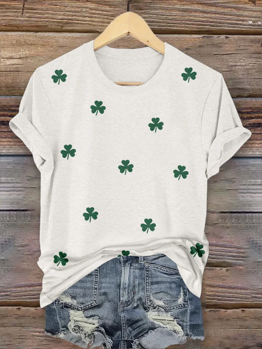 Women's Shamrock Short Sleeve Tee T-shirt Crew Neck Casual Summer Top