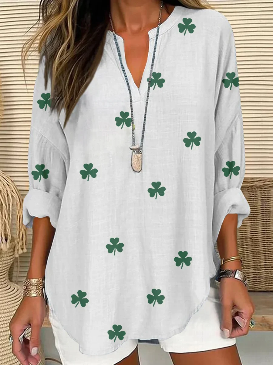 Women's Shamrock Long Sleeve Shirt Spring/Fall V Neck Daily Casual Top