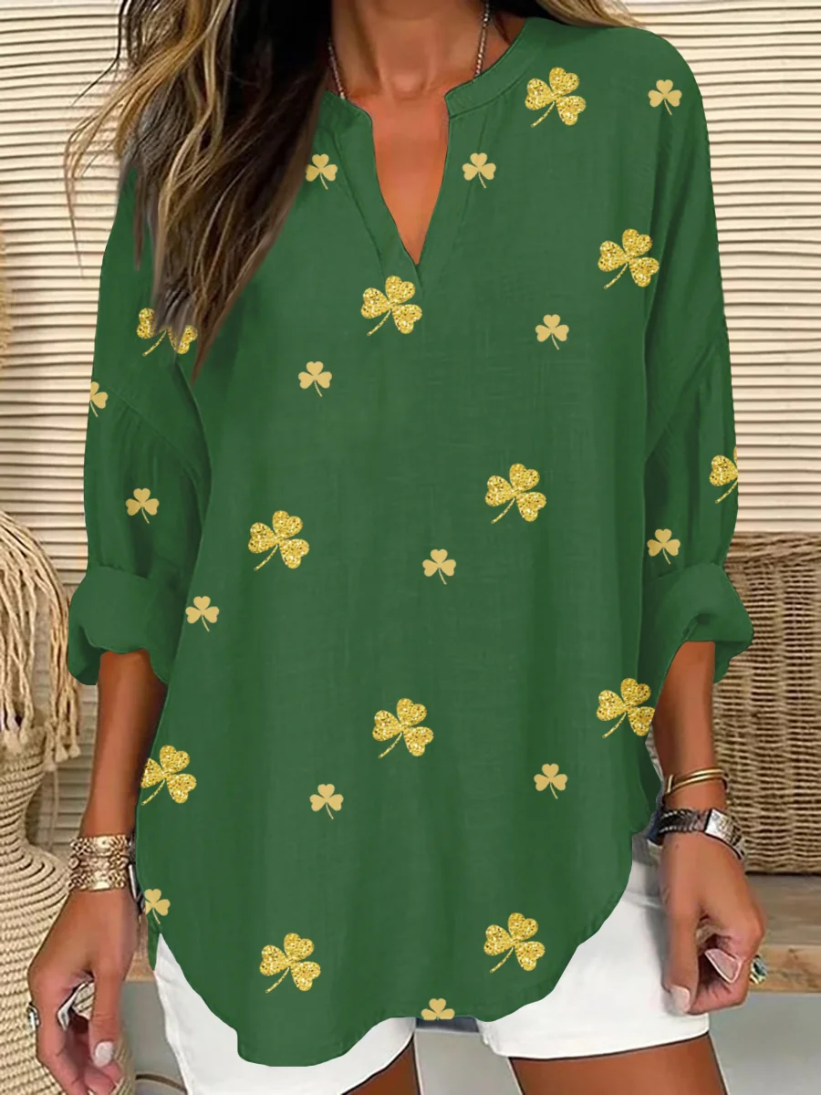 Women's Shamrock Long Sleeve Shirt Spring/Fall V Neck Daily Casual Top