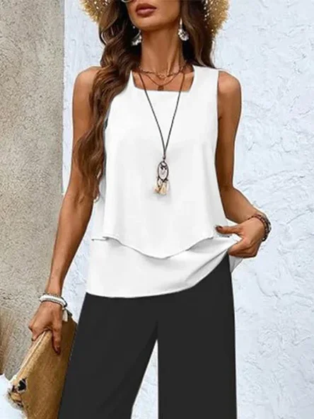 Women's Plain Daily Going Out Two Piece Set Sleeveless Casual Summer Top With Pants Matching Set