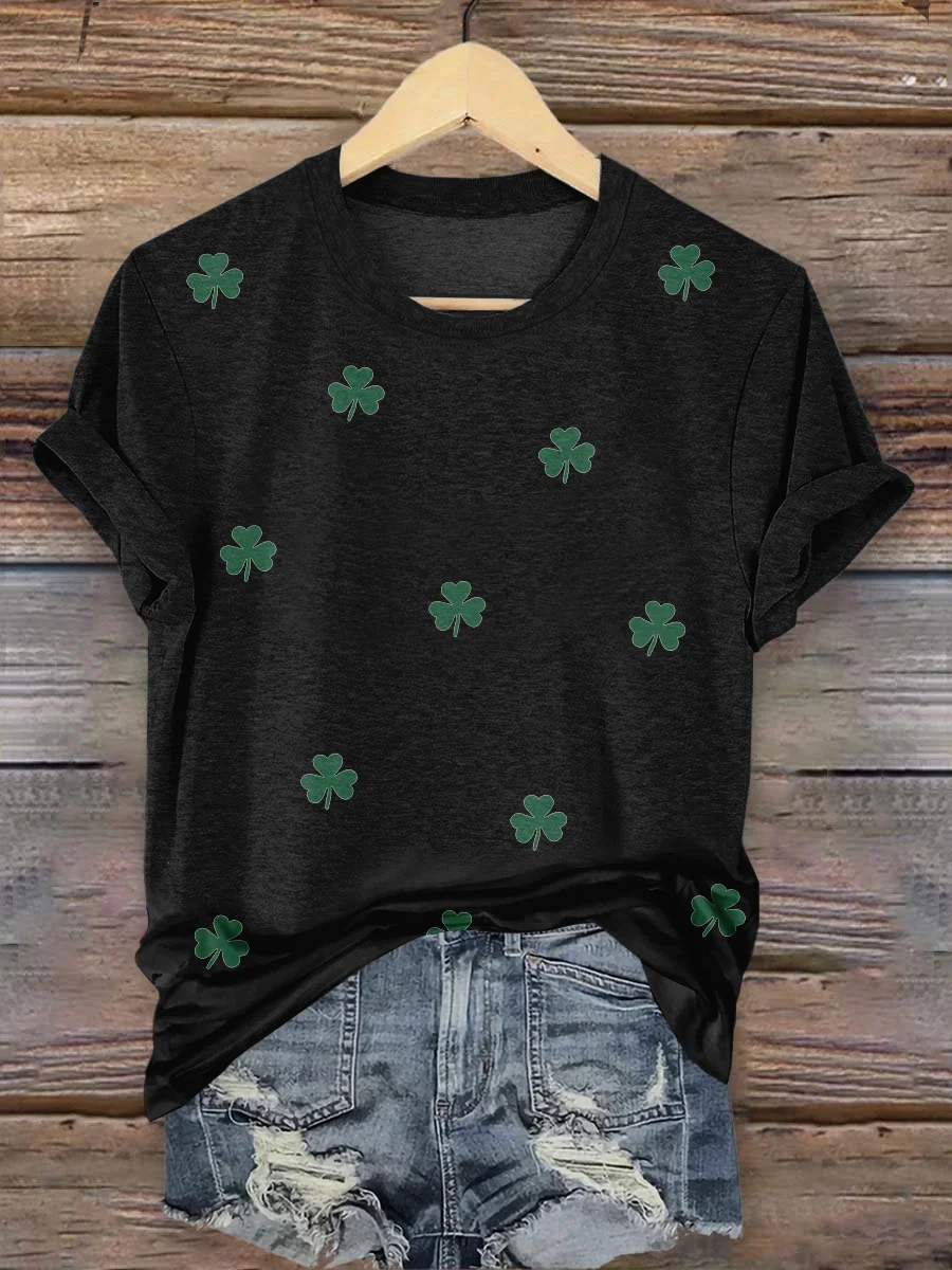 Women's Shamrock Short Sleeve Tee T-shirt Crew Neck Casual Summer Top