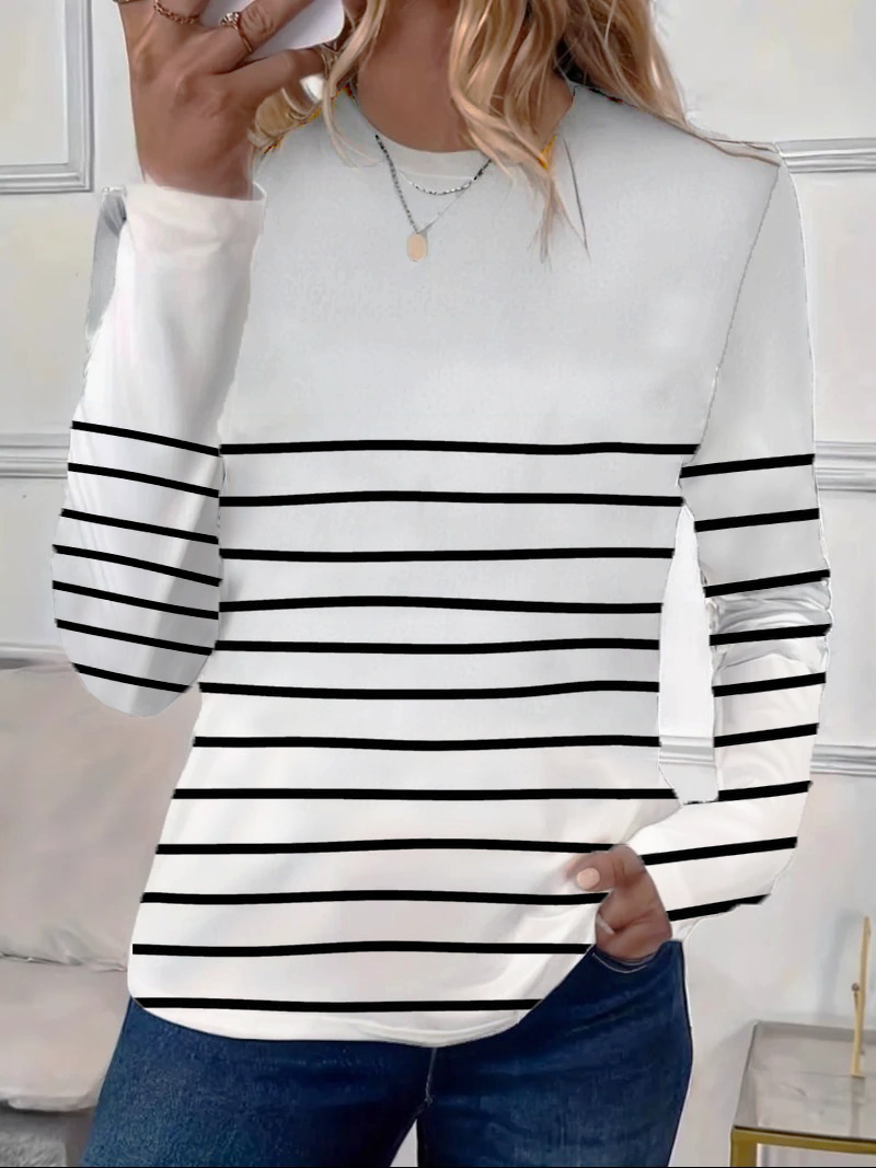 Women's Long Sleeve Tee T-shirt Spring/Fall Striped Printing Crew Neck Casual Graphic Tee Top