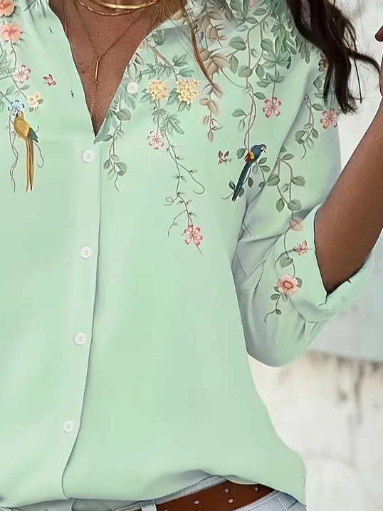 Women's Floral Long Sleeve Shirt Spring/Fall Printing Shirt Collar Daily Casual Top