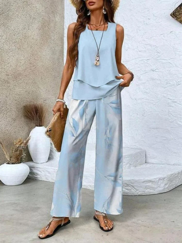 Women's Plain Daily Going Out Two Piece Set Sleeveless Casual Summer Top With Pants Matching Set